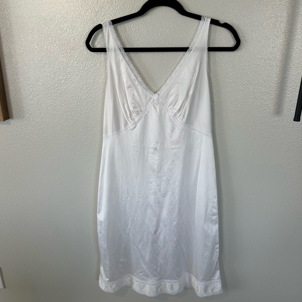 Vintage Sears Nylon Lace Slip Dress in White Made in USA Paper Tag, L